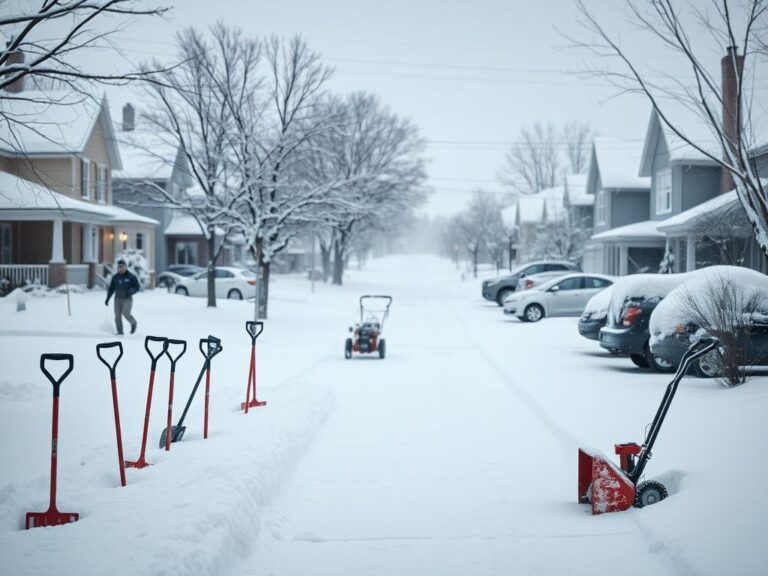 Flick International Winter scene in a suburban neighborhood with snow-covered houses and empty sidewalks