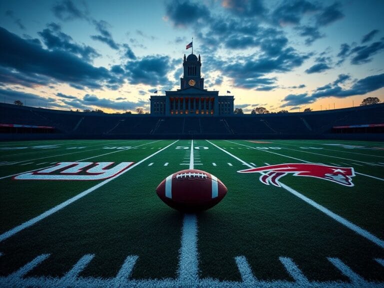 Flick International Empty football field illuminated by stadium lights, symbolizing Eli Manning's legacy