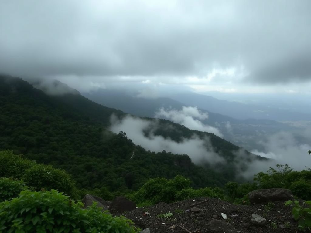 Flick International Somber mountainous terrain near Colombia-Venezuela border with clouds and mist