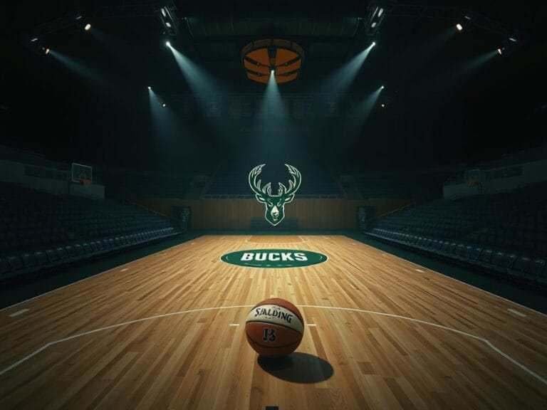 Flick International Empty basketball arena featuring the Milwaukee Bucks logo, symbolizing uncertainty amidst trade rumors.
