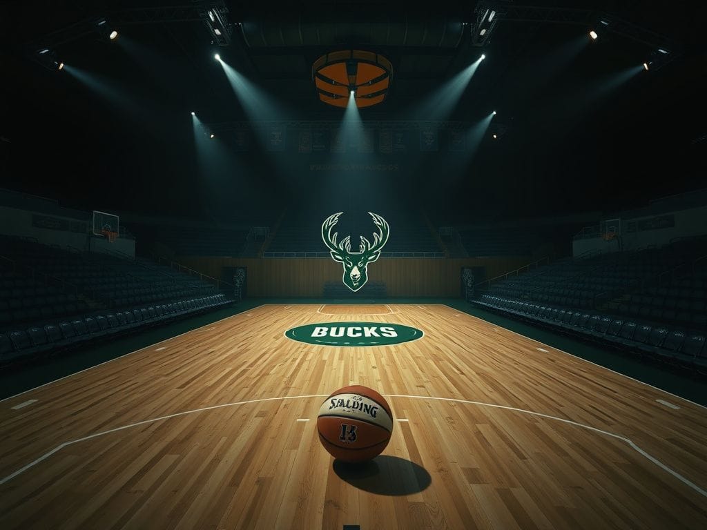 Flick International Empty basketball arena featuring the Milwaukee Bucks logo, symbolizing uncertainty amidst trade rumors.