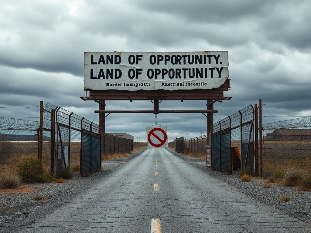 Flick International Empty border crossing point with rusty fences and a no-entry sign