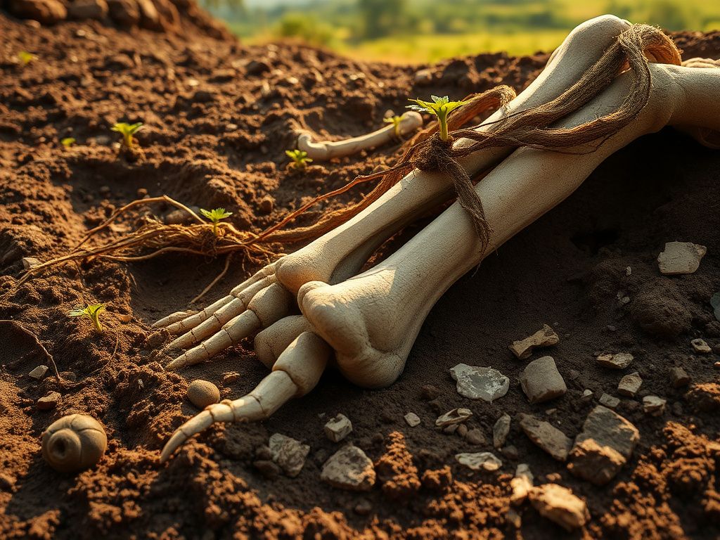 Flick International Close-up view of ancient skeletal remains and artifacts from Colombia's archaeological site