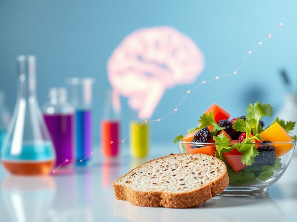 Flick International Abstract representation of blood sugar levels and Alzheimer's risk in a serene laboratory setting