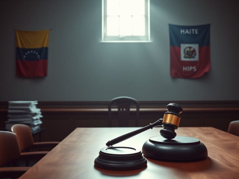 Flick International An empty courtroom illustrating the impact of legal decisions on Venezuelan migrants