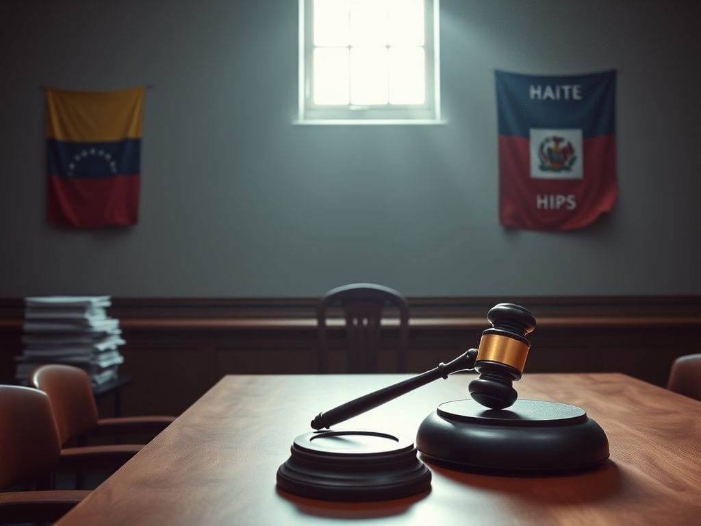Flick International An empty courtroom illustrating the impact of legal decisions on Venezuelan migrants
