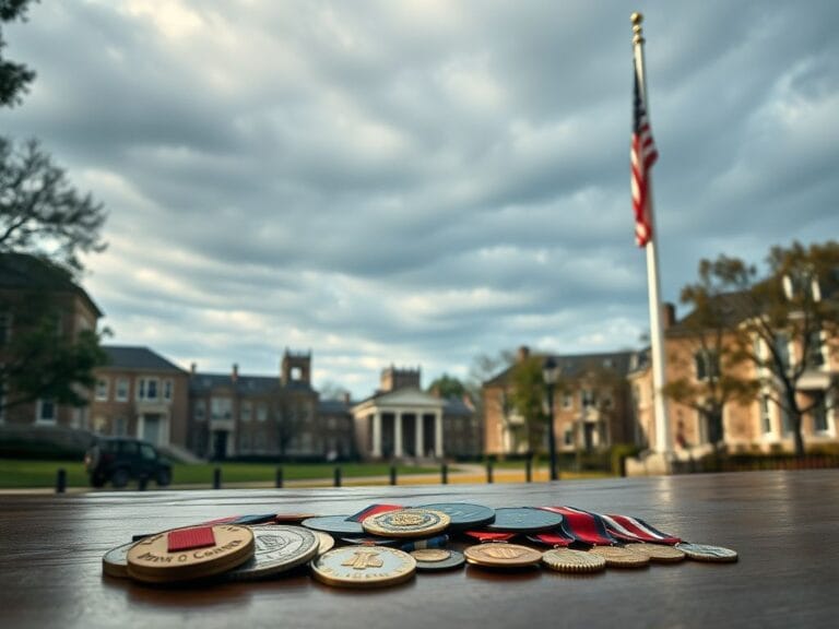 Flick International A panoramic view of the Virginia Military Institute campus showcasing historic stone buildings under a cloudy sky