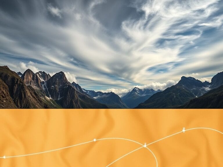 Flick International Panoramic view of a rocky mountain landscape showcasing turbulence in air travel