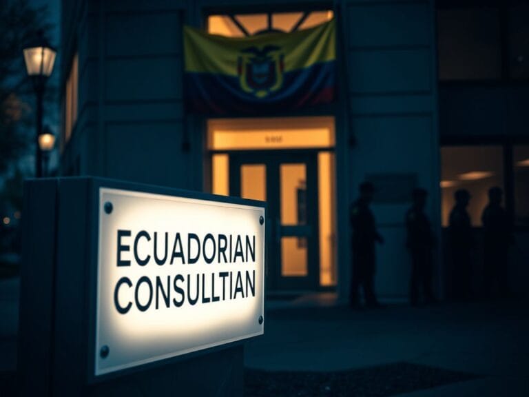 Flick International Close-up view of the Ecuadorian consulate in Minneapolis with national flag displayed