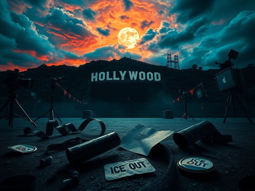 Flick International Dramatic scene on a Hollywood film set depicting tensions and censorship