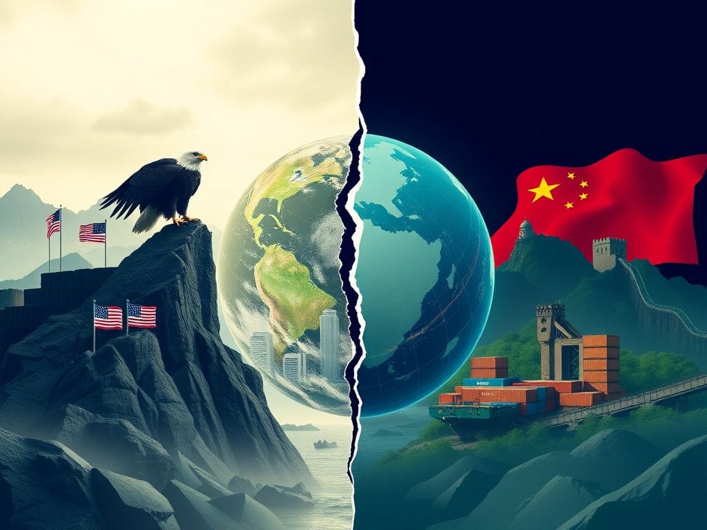 Flick International Symbolic representation of US-China trade dynamics with contrasting landscapes