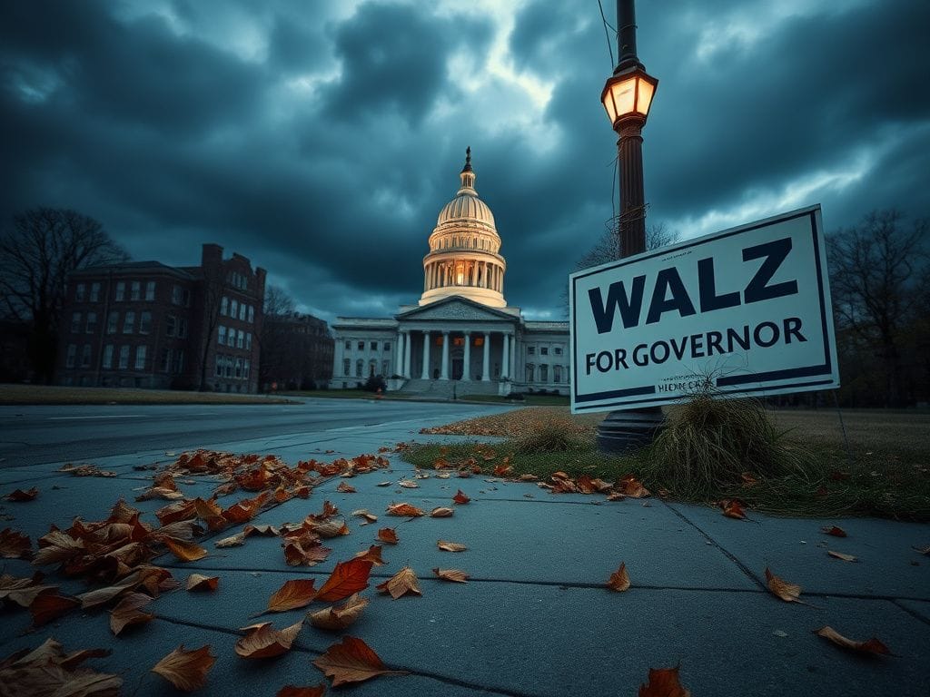 Flick International Dimly lit Minnesota state capitol building with dark storm clouds above