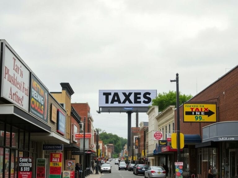 Flick International A crowded Virginia street scene showcasing storefronts related to proposed tax hikes