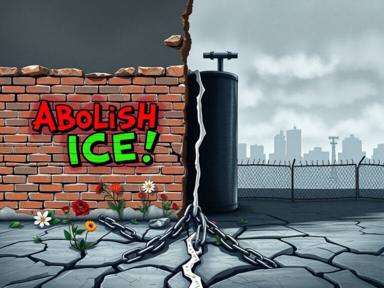 Flick International A graphic representation of division showcasing a crumbling brick wall with protest graffiti and a shadowy oppressive atmosphere.