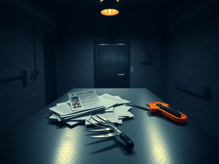 Flick International A stainless steel security desk with documents, a BBQ fork, and a pizza cutter