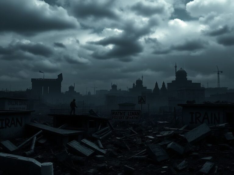 Flick International War-torn cityscape depicting chaos and disorder related to Iran's Revolutionary Guard