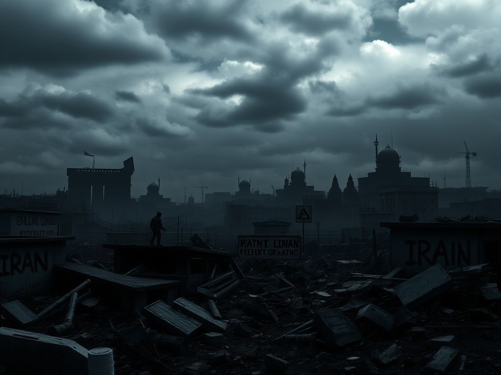 Flick International War-torn cityscape depicting chaos and disorder related to Iran's Revolutionary Guard