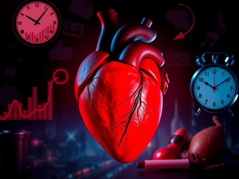 Flick International Close-up view of a human heart with health risk symbols in the background