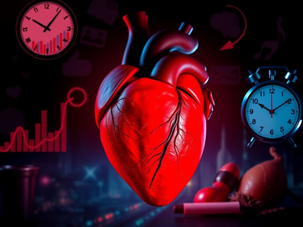 Flick International Close-up view of a human heart with health risk symbols in the background