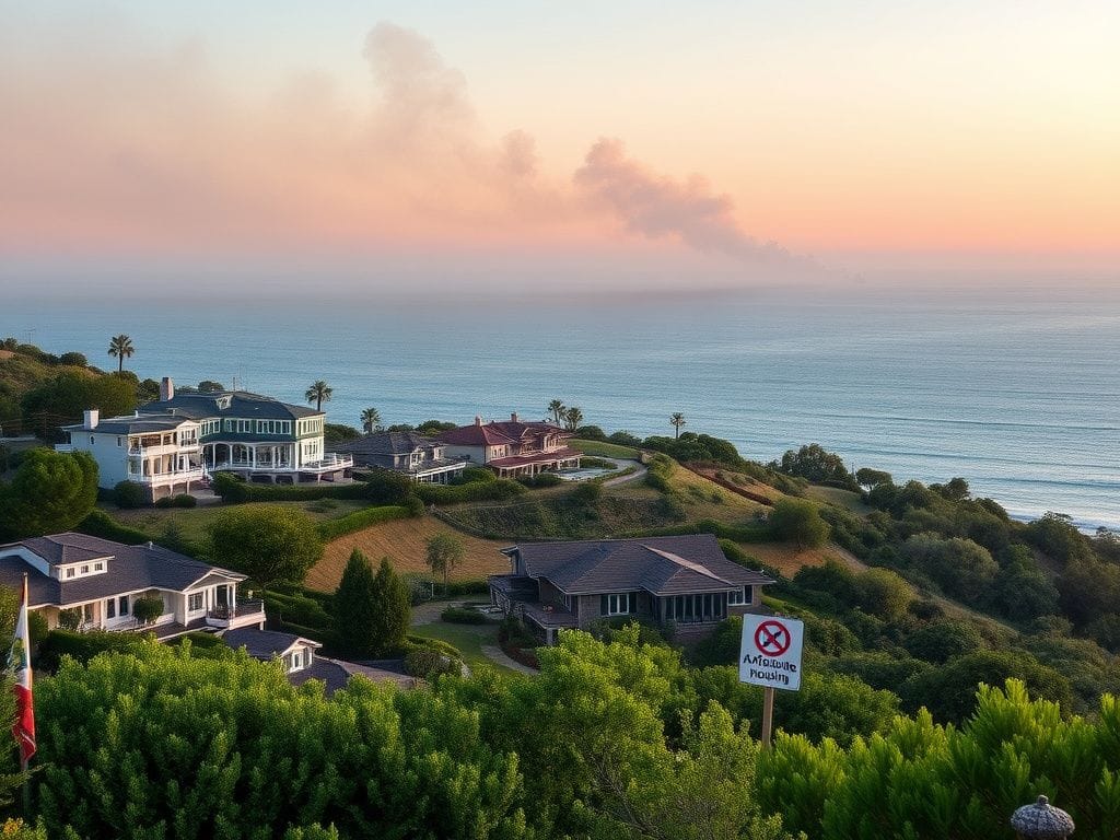 Flick International Serene coastal landscape of Pacific Palisades with luxurious homes and lush greenery