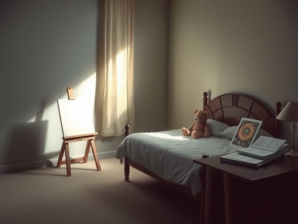 Flick International An empty child's bedroom with an unmade bed and a teddy bear