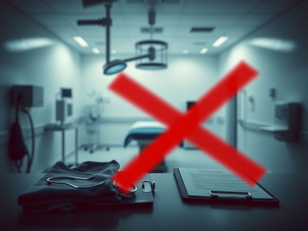 Flick International A sterile hospital room with a surgical table and medical equipment reflecting healthcare professionalism and controversy