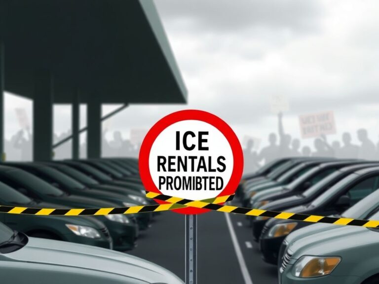 Flick International A car rental lot featuring a sign reading 'ICE RENTALS PROHIBITED' with caution tape