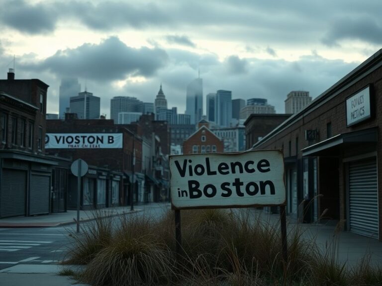 Flick International Somber cityscape of Boston at dusk with an iconic skyline shrouded in gray clouds.
