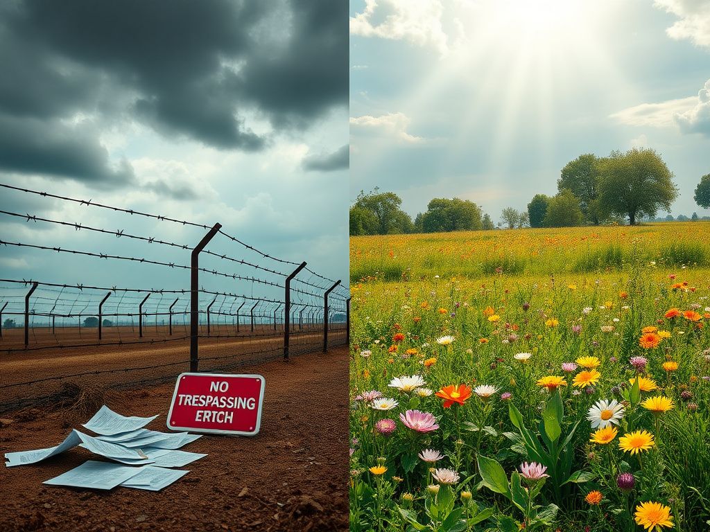 Flick International A split scene depicting contrasting imagery related to immigration rhetoric