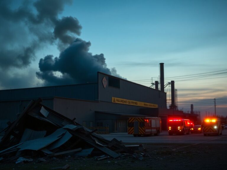 Flick International Aftermath of an explosion at a metal fabricating plant in Pennsylvania with smoke rising