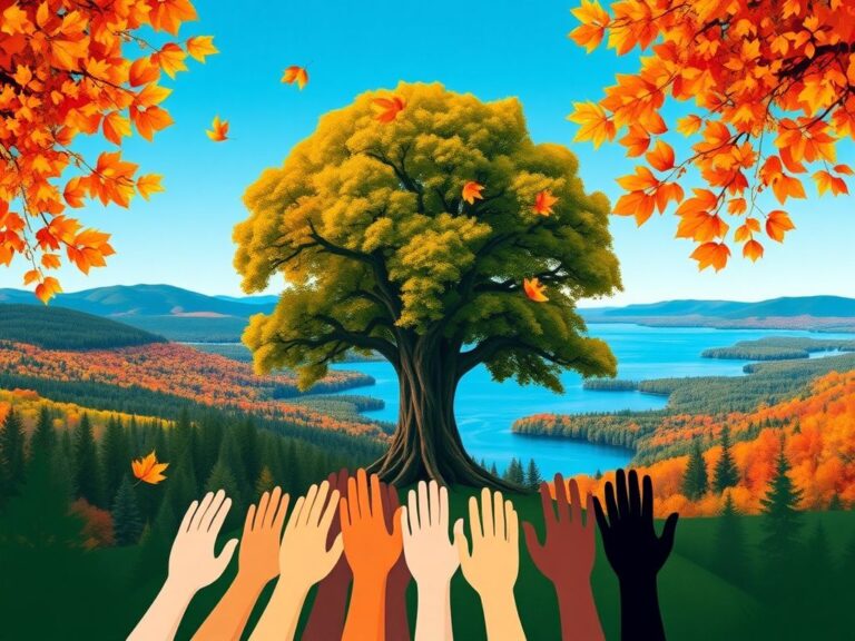 Flick International A vibrant illustration of Minnesota's political landscape featuring an oak tree and autumn leaves