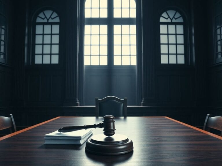 Flick International Empty courtroom with a judge's gavel symbolizing legal proceedings