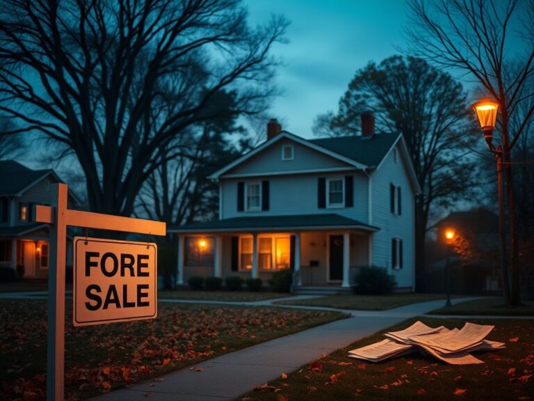 Flick International Serene suburban Michigan house at twilight with 'For Sale' sign, symbolizing a family's legal struggle