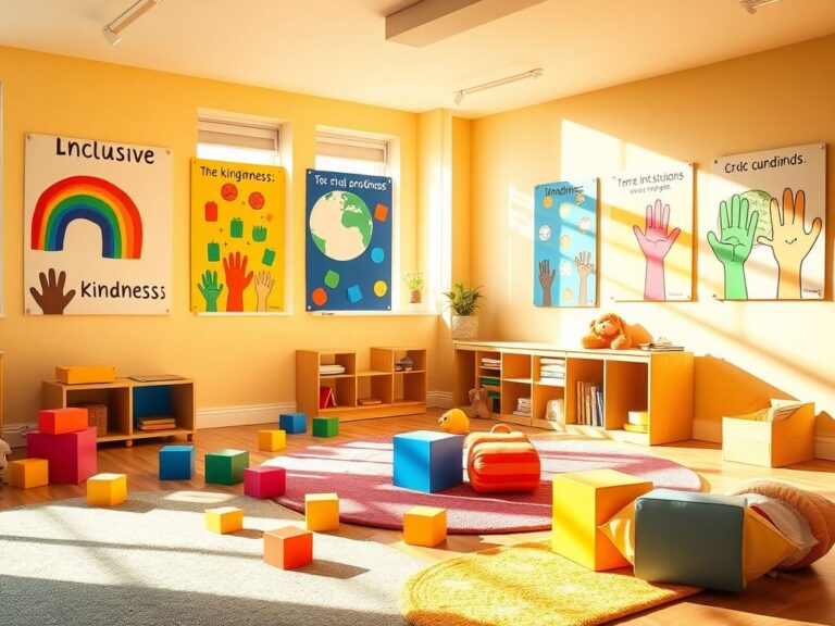 Flick International A vibrant and colorful children's classroom scene promoting inclusivity and kindness.