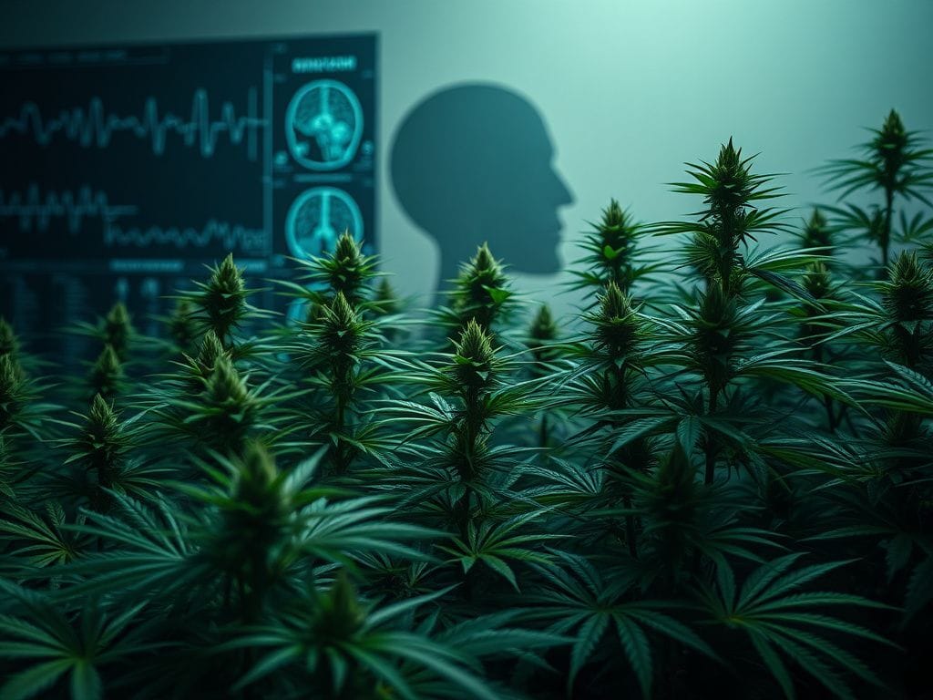 Flick International Lush green cannabis plants contrasted with medical imagery of heart monitors and brain scans
