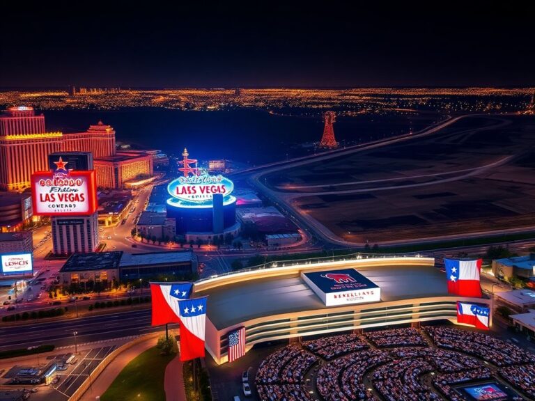 Flick International Aerial view of Las Vegas with neon lights and Texas plains showcasing GOP midterm convention cities