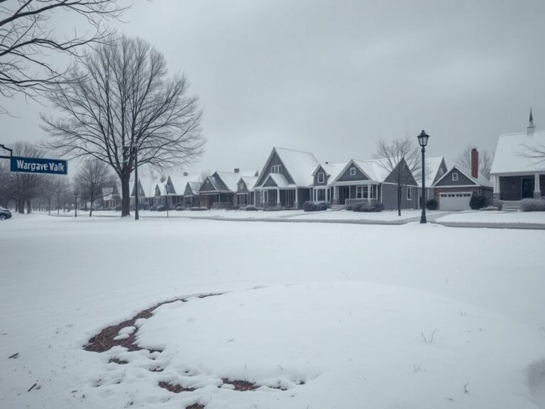Flick International Snow-covered front yard in Lexington, Kentucky during winter storm