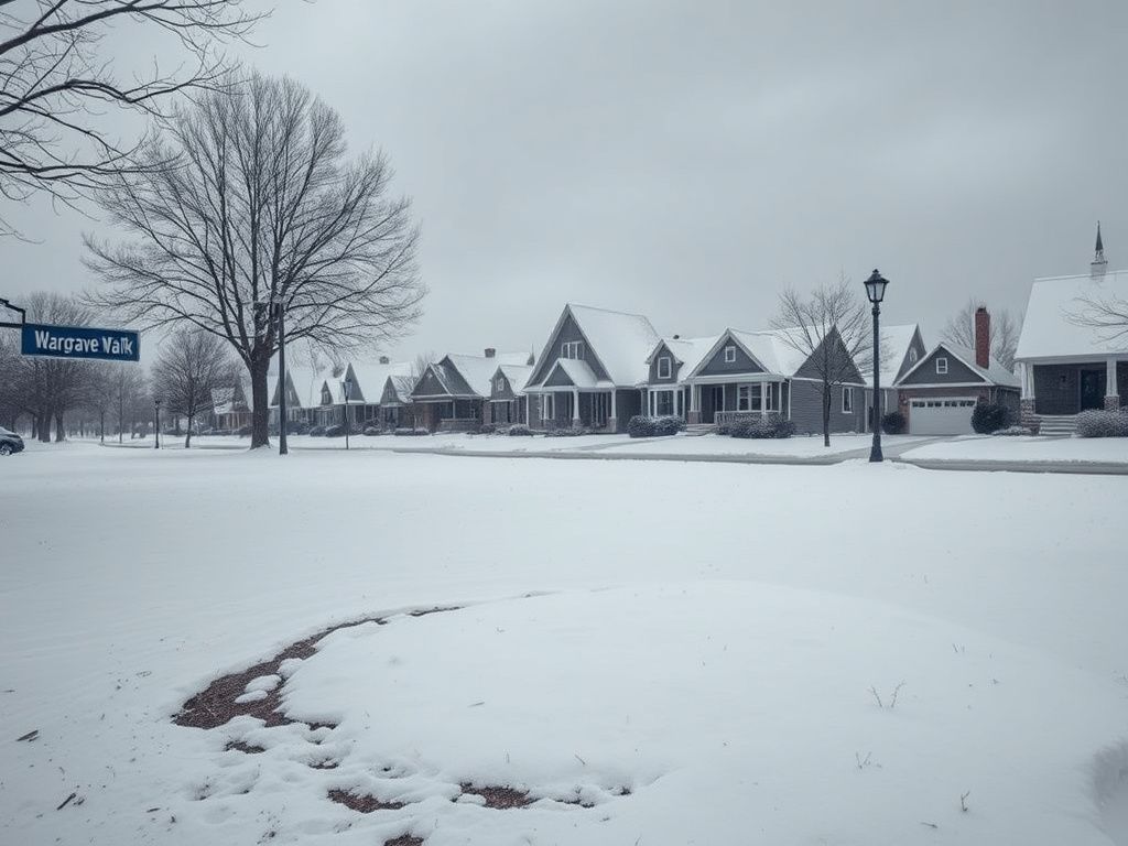 Flick International Snow-covered front yard in Lexington, Kentucky during winter storm