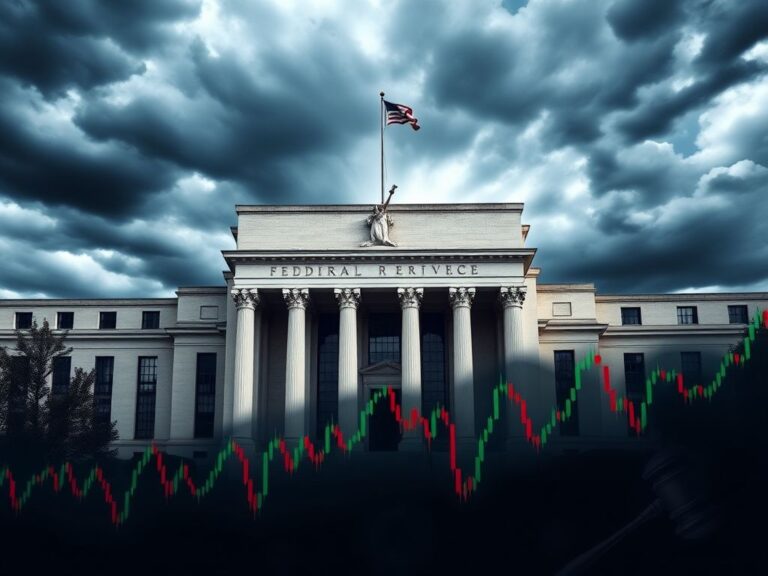 Flick International Abstract representation of the Federal Reserve building under a stormy sky