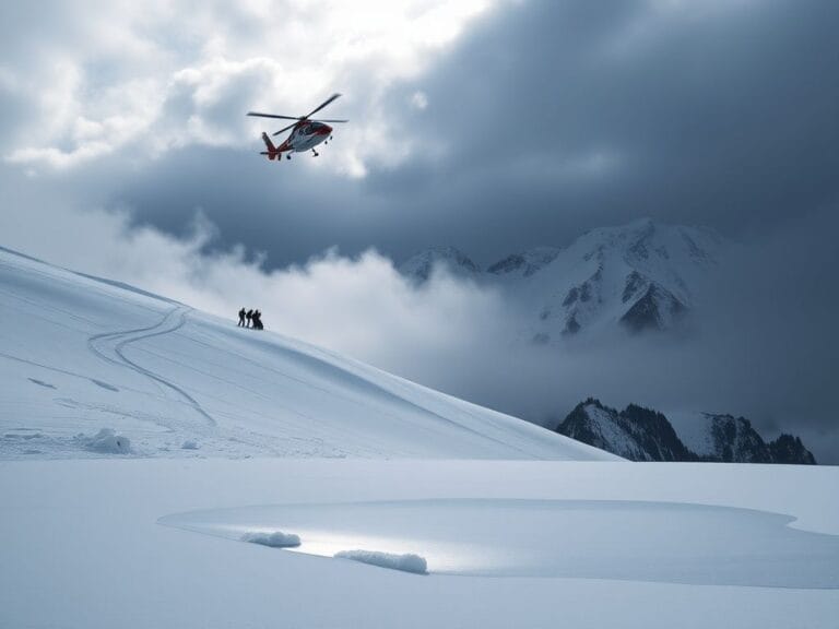 Flick International A dramatic winter scene of a medical helicopter above a ski slope following Lindsey Vonn's crash.