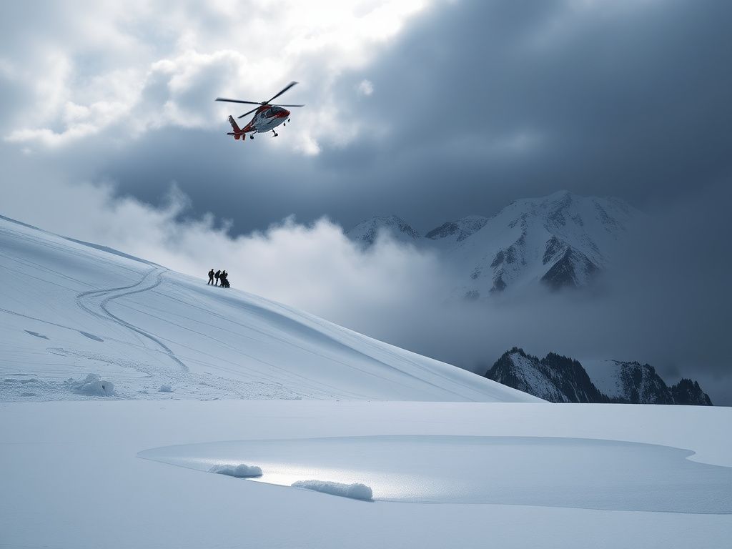 Flick International A dramatic winter scene of a medical helicopter above a ski slope following Lindsey Vonn's crash.