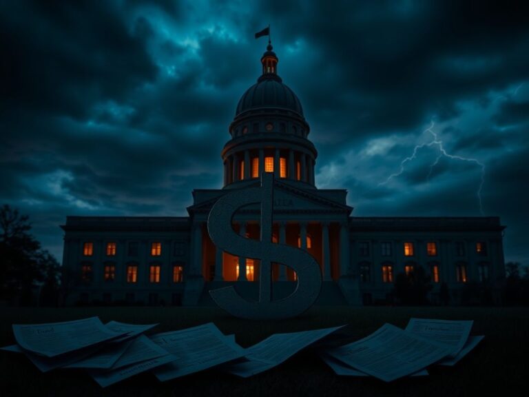Flick International Minnesota state capitol building at dusk with a cracked dollar sign representing welfare fraud