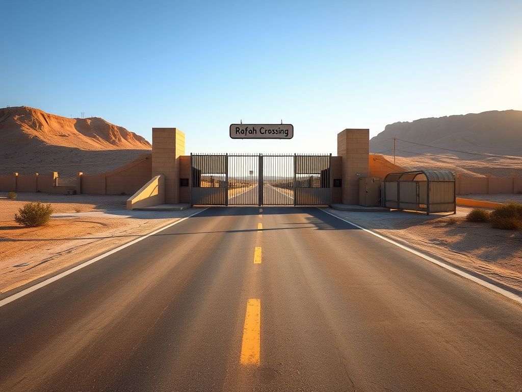 Flick International Empty road leading to the Rafah border crossing gate between Gaza and Egypt