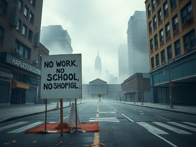 Flick International A powerful protest scene depicting empty streets and workplaces during an ICE protest