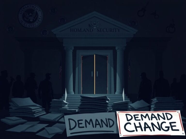 Flick International Dimly lit government building symbolizing Department of Homeland Security with slightly ajar door