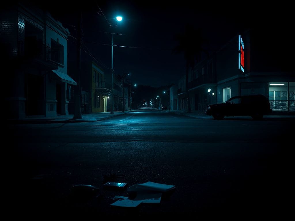 Flick International Nighttime scene in Puerto Rico showing abandoned personal items