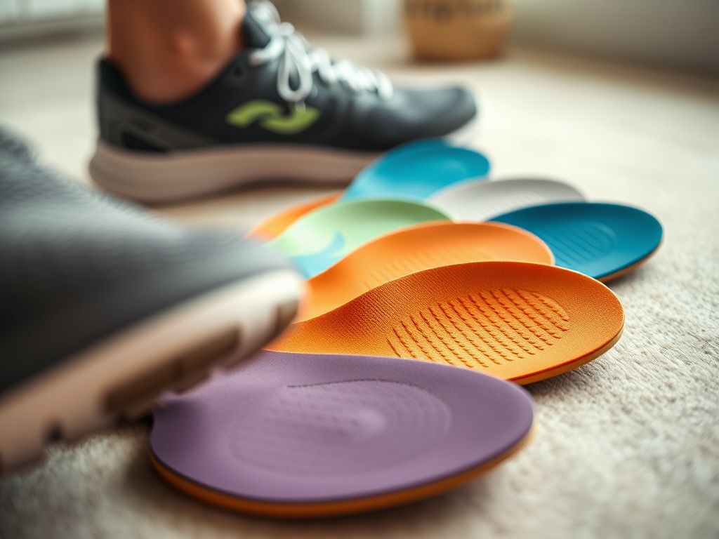 Flick International Colorful insoles arranged artistically on a neutral background symbolizing comfort and support