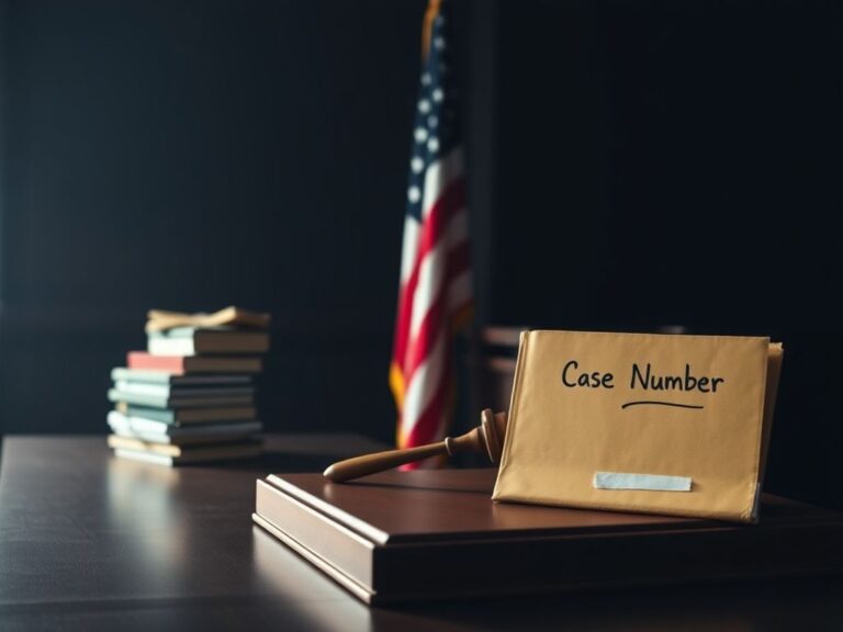 Flick International Somber courtroom scene with empty bench and gavel symbolizing legal authority