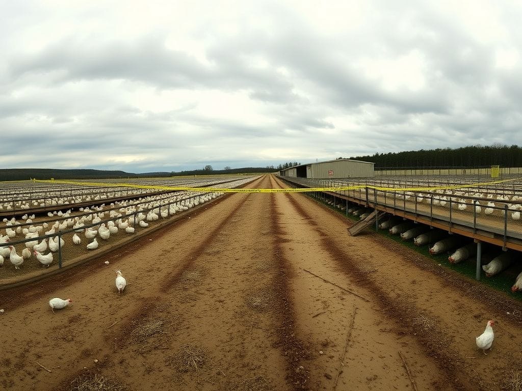 Flick International Panoramic view of a poultry farm affected by bird flu outbreak