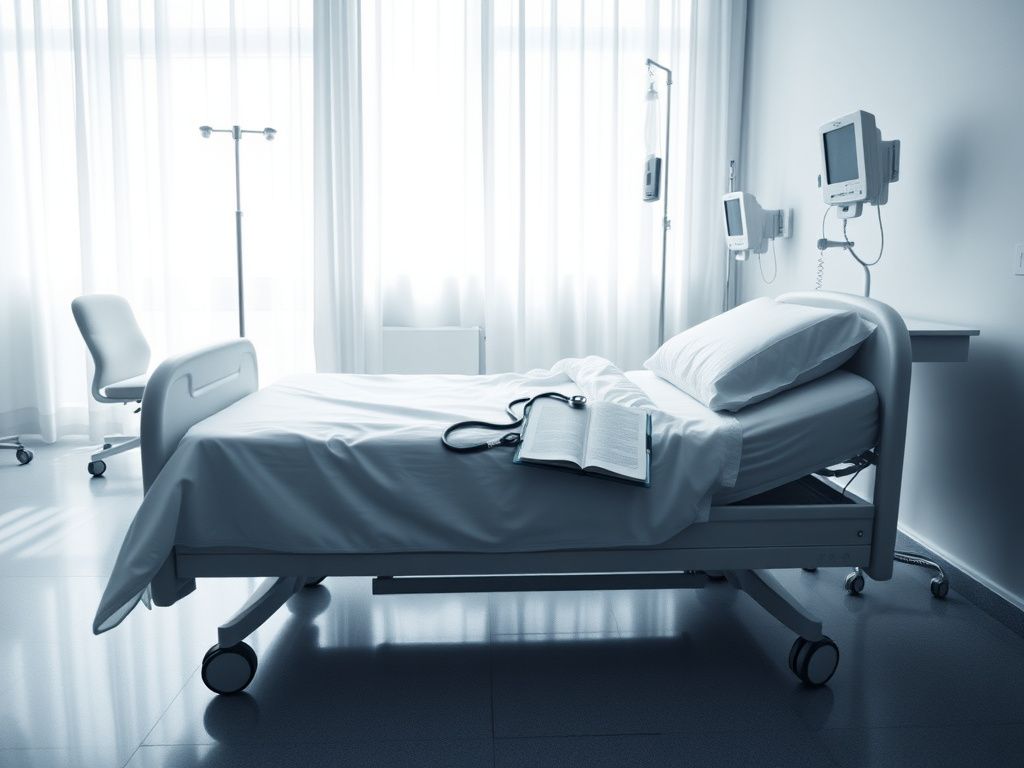 Flick International A serene hospital room with a white bed and medical equipment, conveying trust and professionalism in healthcare.